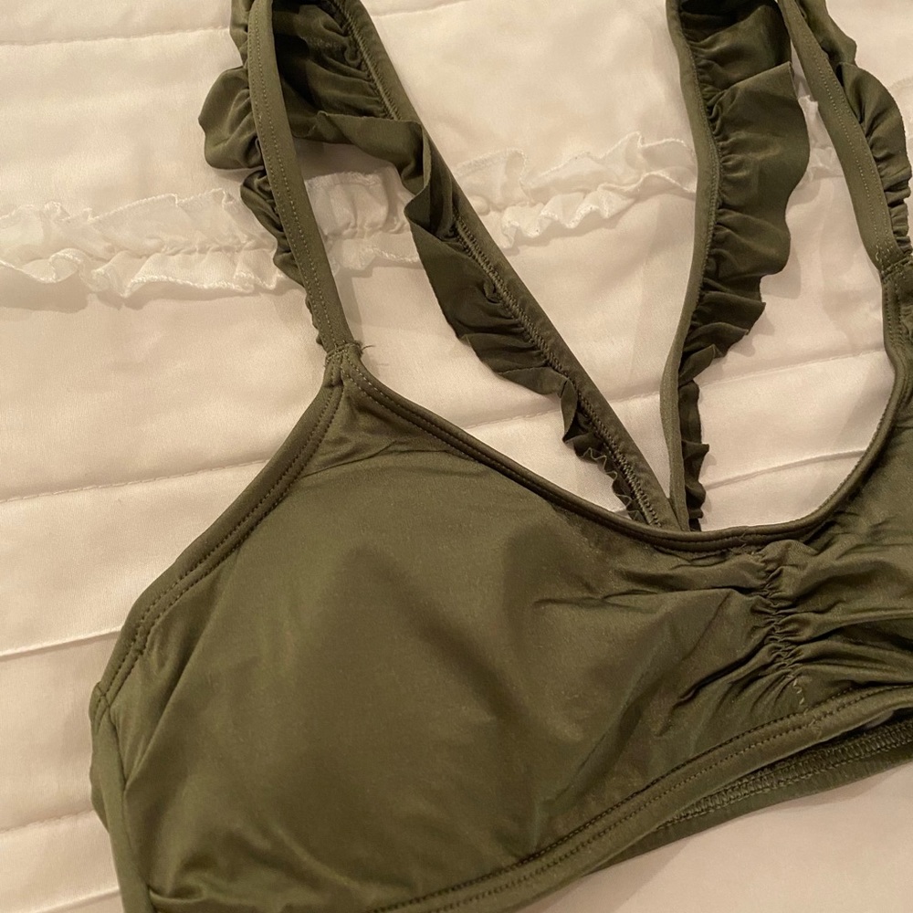 Hunter Green Ruffled Bikini Top - Picture 2 of 4